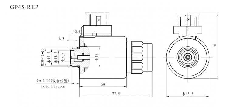 GP45-RE(4WRE阀）系列带位移传感器比例阀用电磁铁